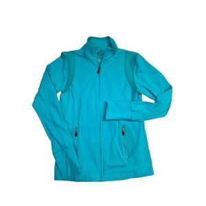 Kyodan Women's Jacket Medium Activewear‎ Stretch Full Zip Collared Sheer Teal